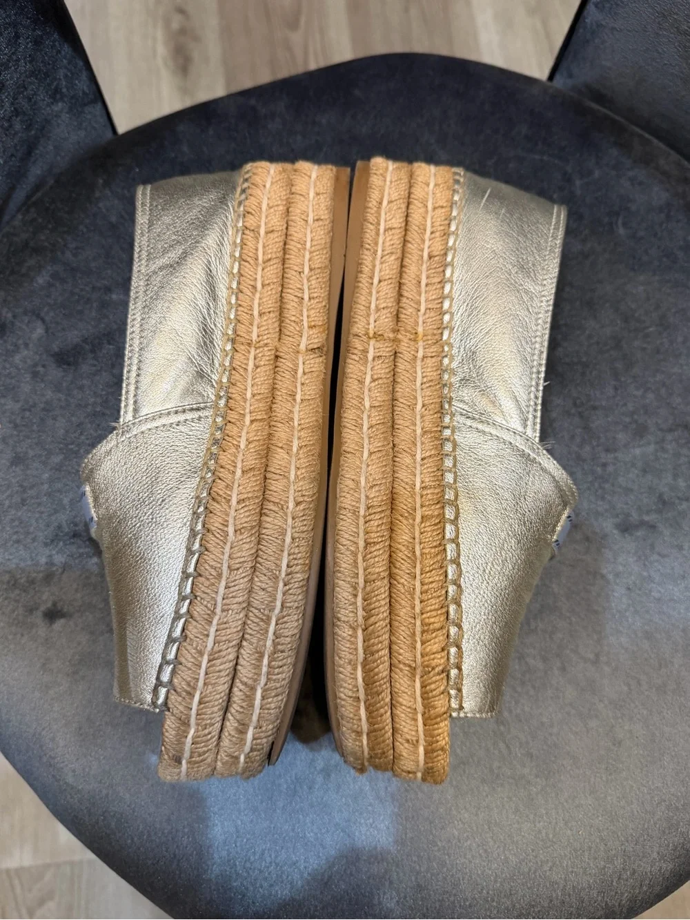 Prada Metallic Silver Leather Open-Toe Espadrille Flats 39.5.